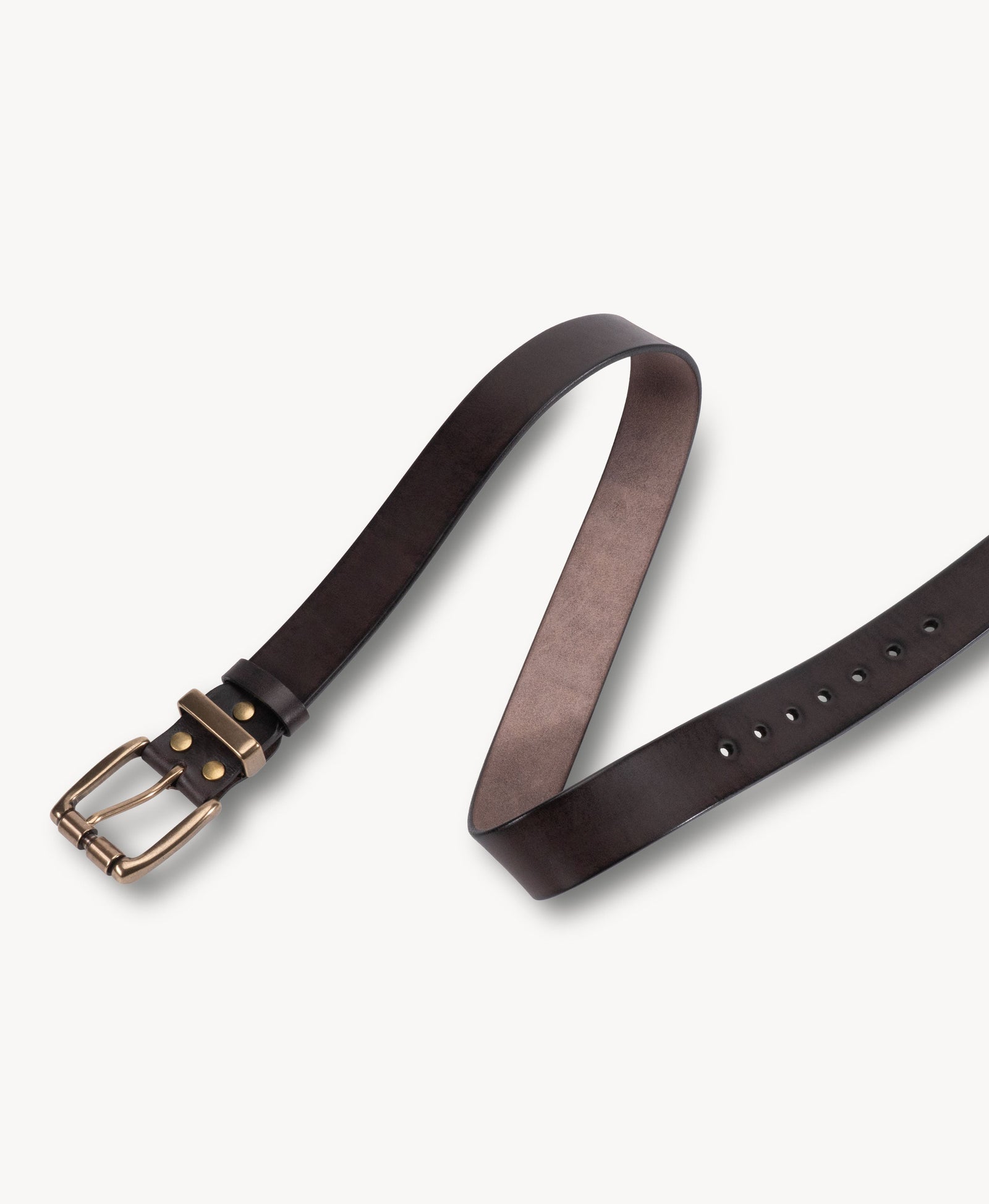 Dark Brown Vegetable-Tanned Top-Grain Leather Belt with Heavy Brass Buckle - product view 3