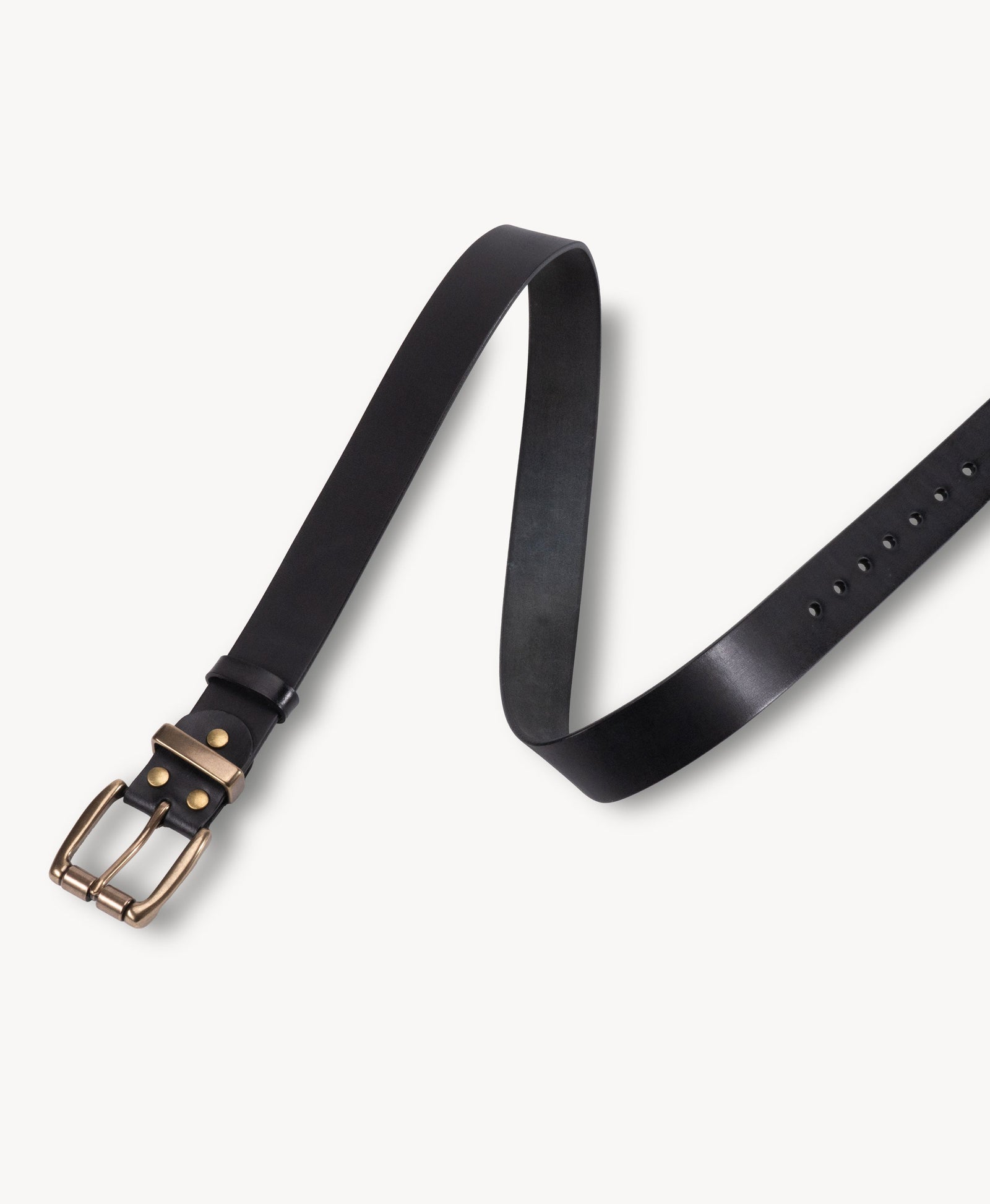 Black Vegetable-Tanned Top-Grain Leather Belt with Heavy Brass Buckle - product view 5