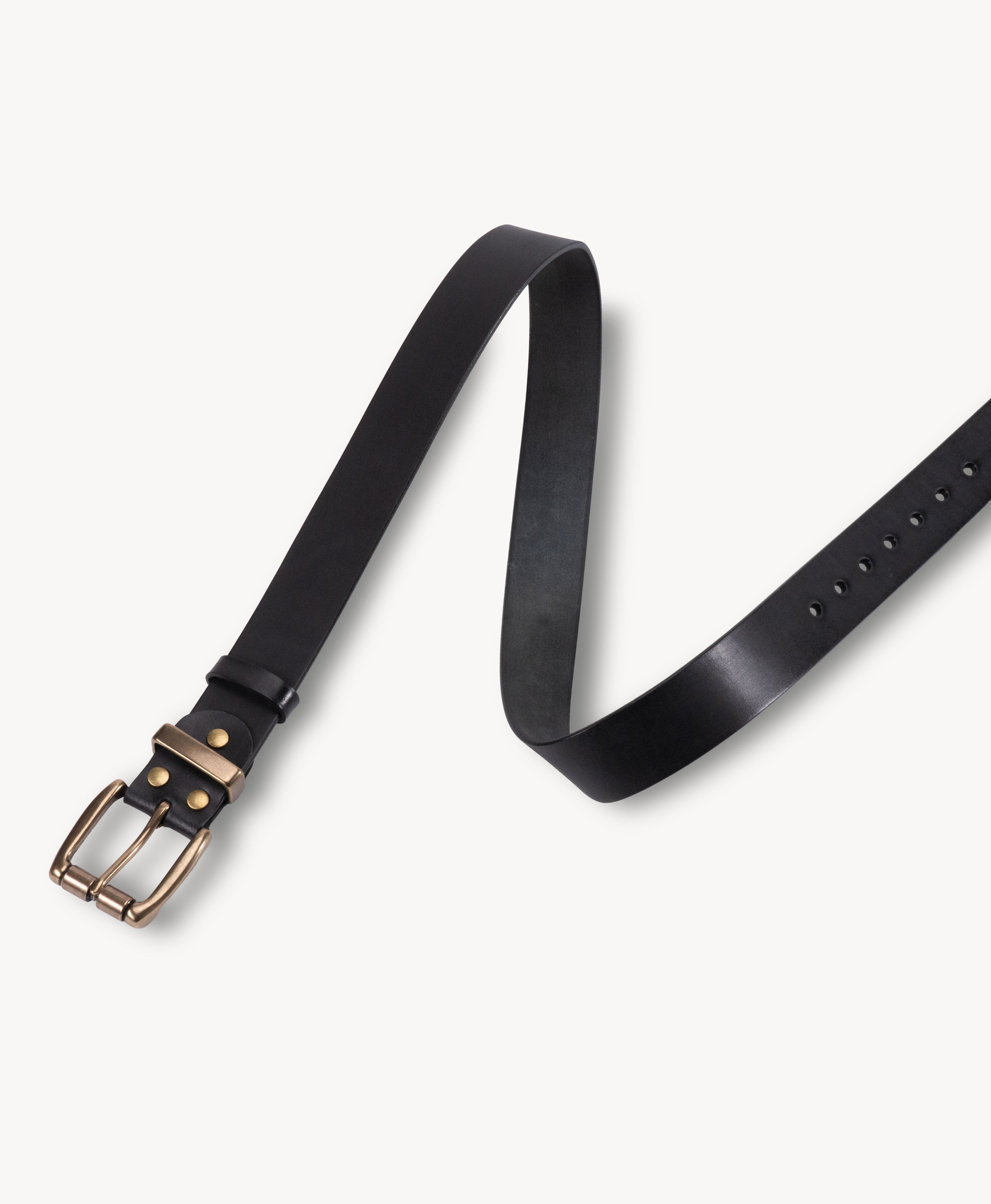 Black Vegetable-Tanned Top-Grain Leather Belt with Heavy Brass Buckle - product view 5