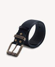 Black Vegetable-Tanned Top-Grain Leather Belt with Heavy Brass Buckle