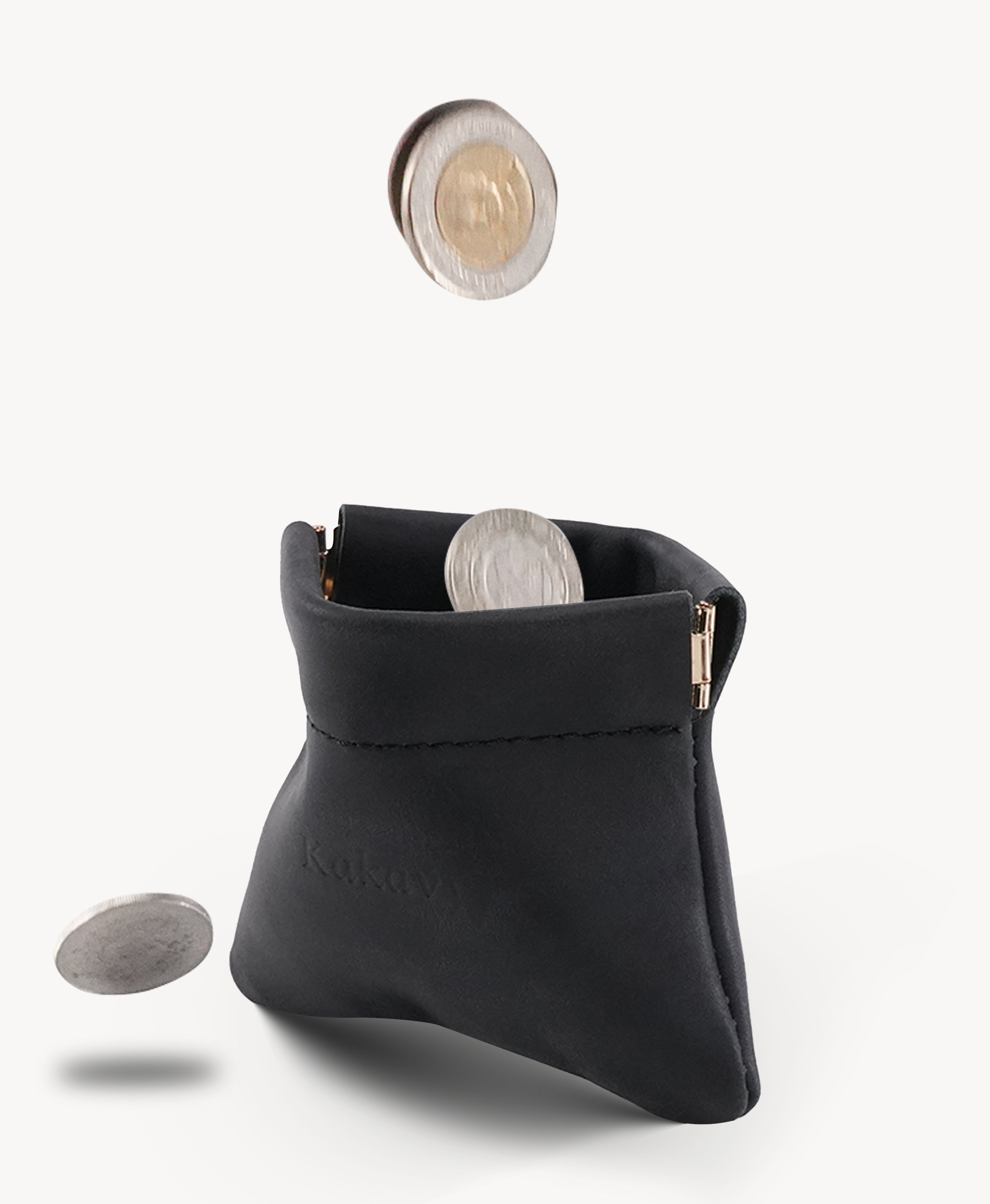 Black Handcrafted Leather Spring-Top Coin Purse - product view 5