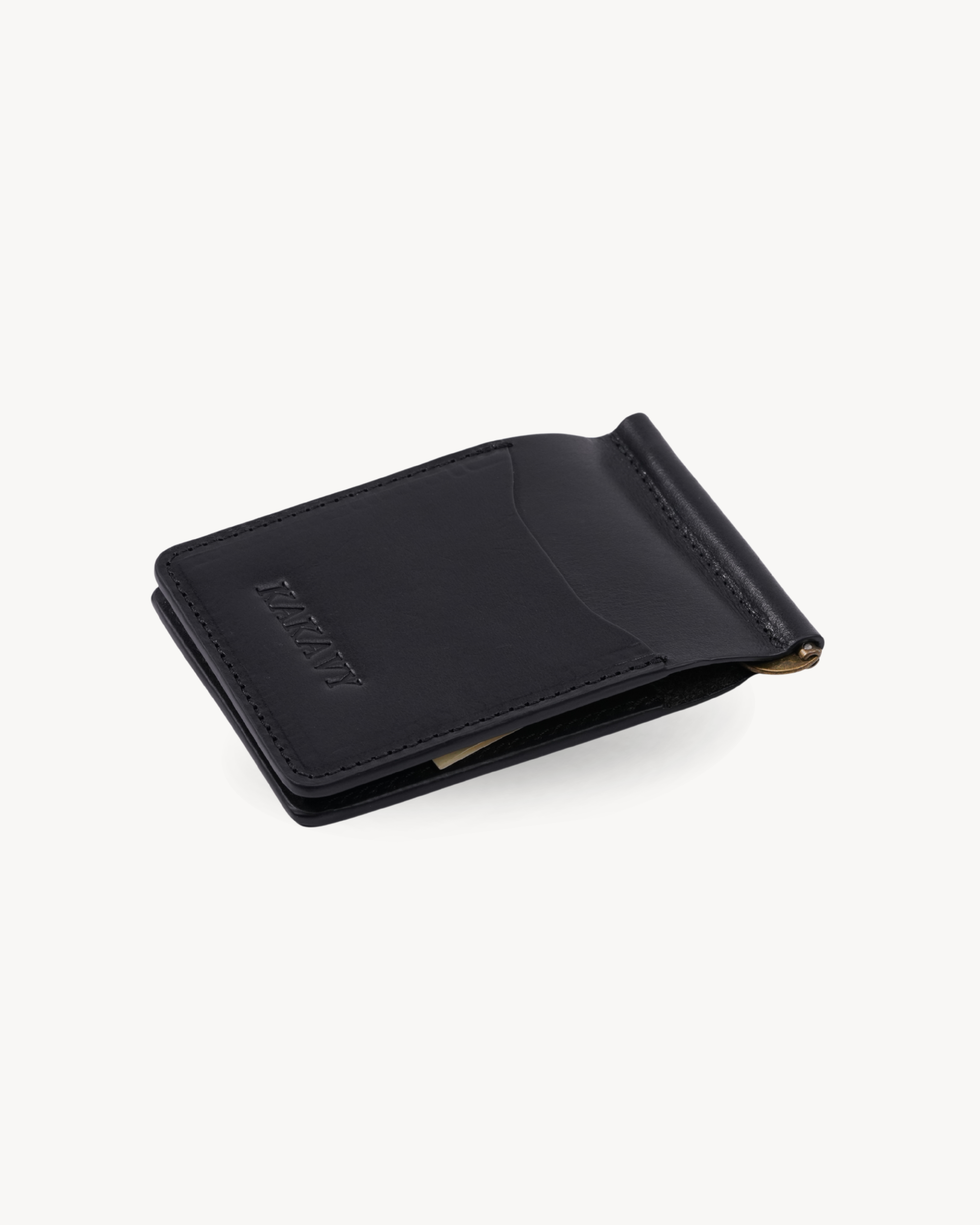 Black Full-Grain Leather Money Clip Wallet detail view 5