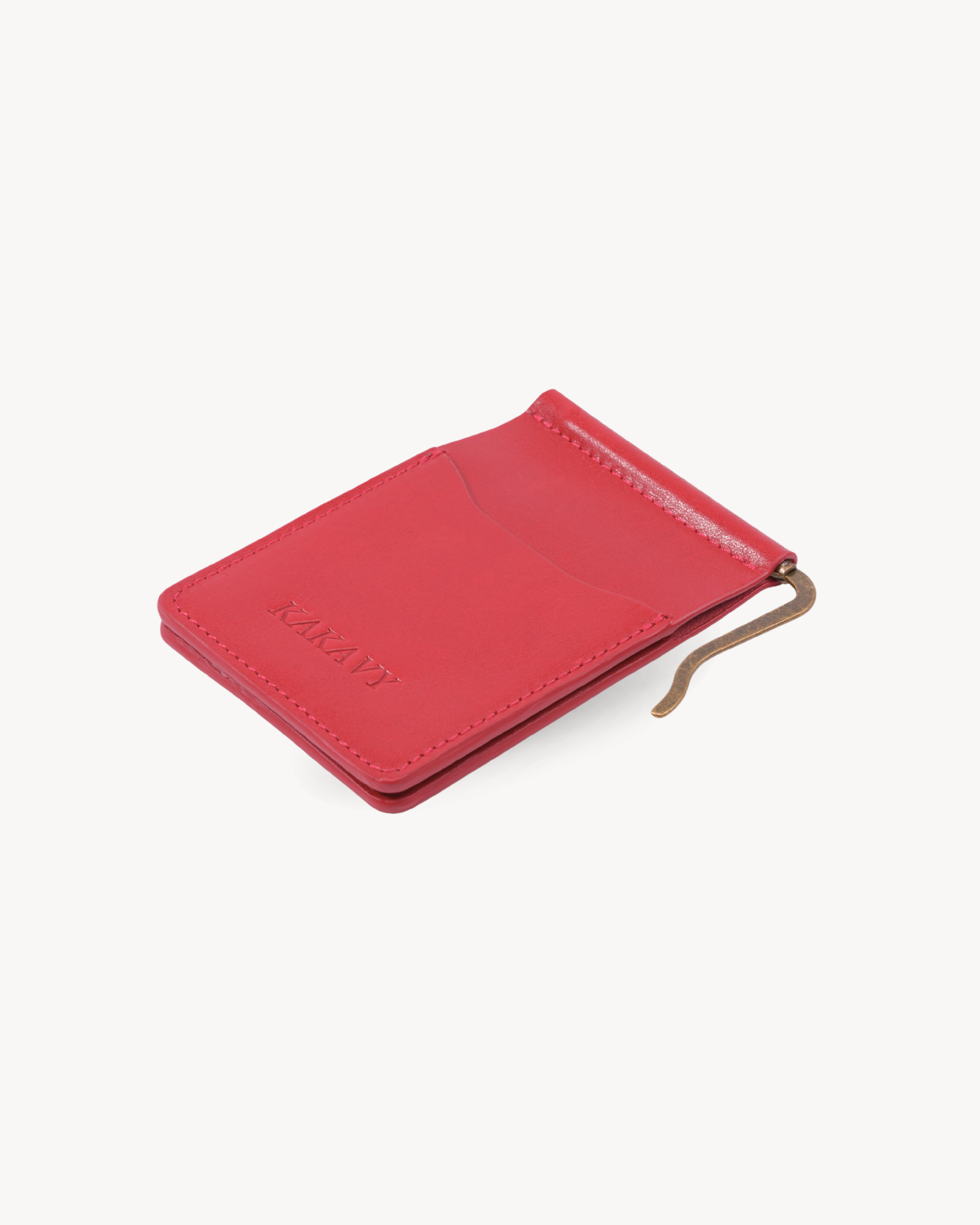 Red Full-Grain Leather Money Clip Wallet detail view 6