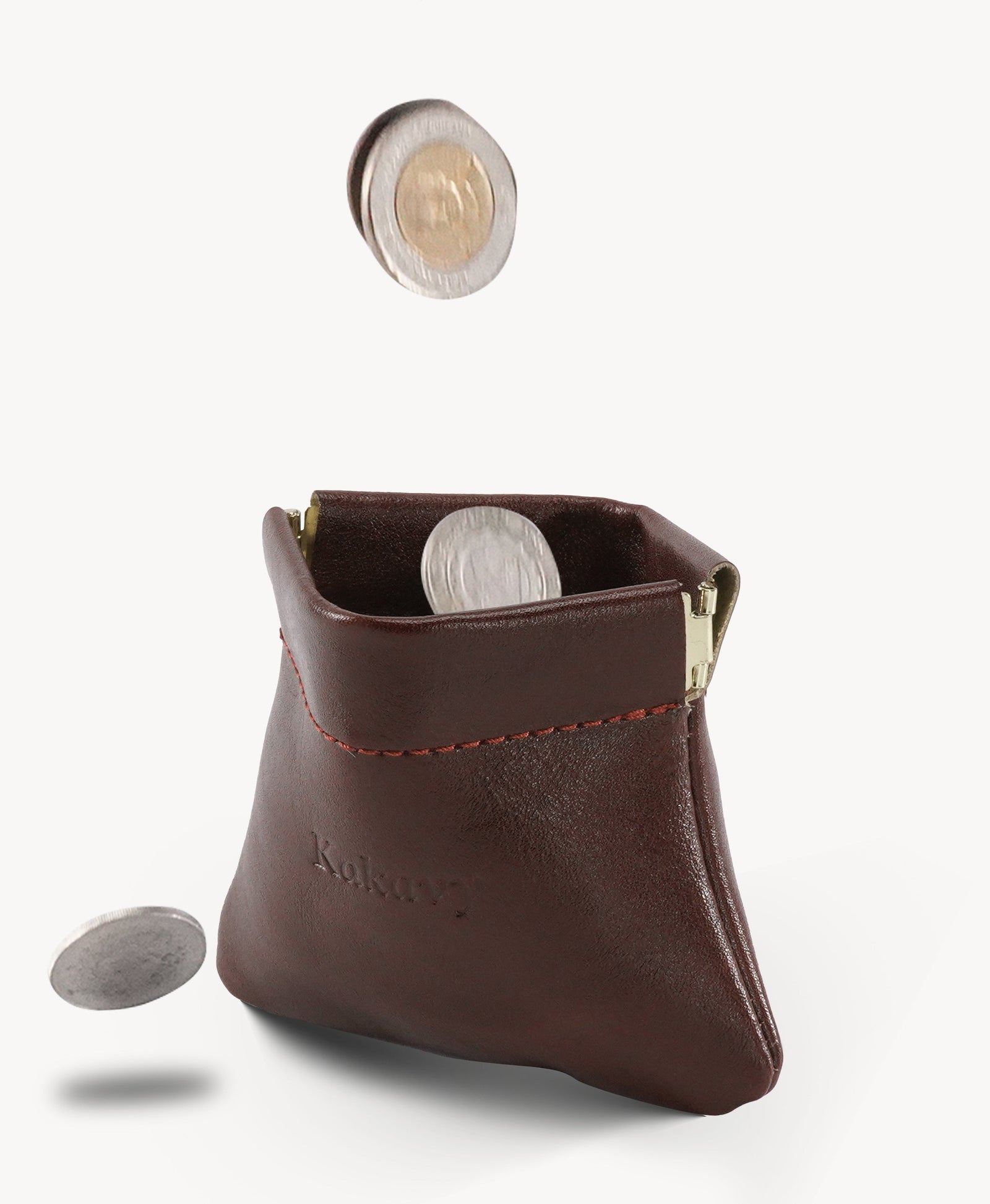 Brown Handcrafted Leather Spring-Top Coin Purse - product view 4