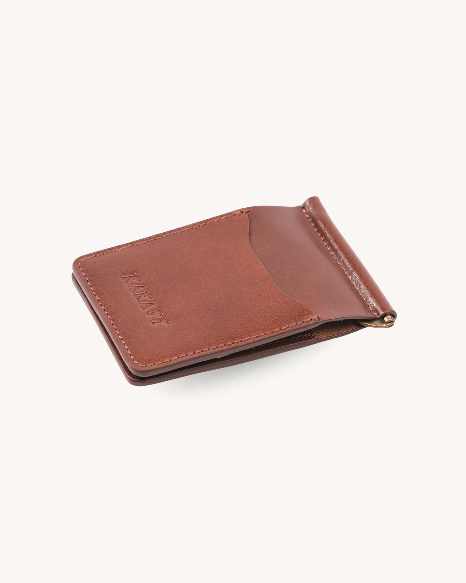 Brown Full-Grain Leather Money Clip Wallet detail view 4
