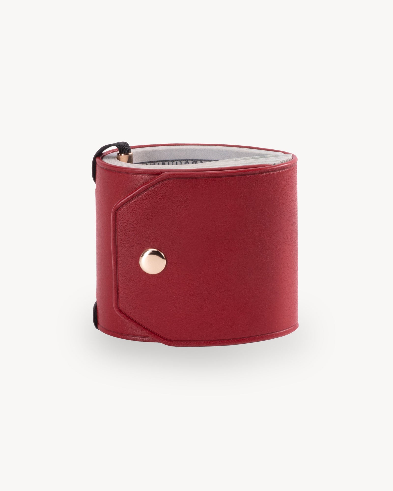 Red full grain leather cash wrap wallet detail view 4