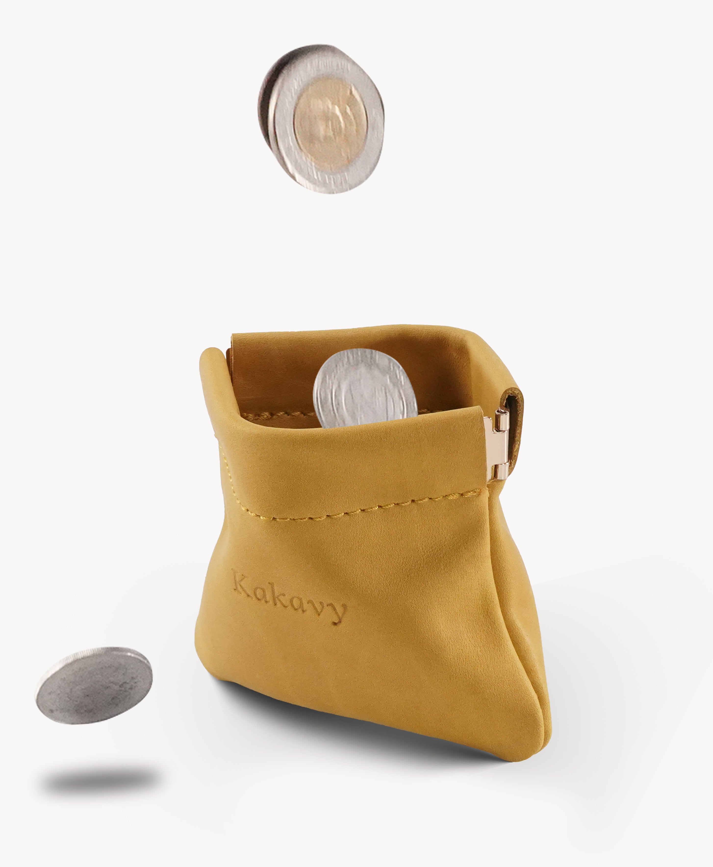 Yellow Handcrafted Leather Spring-Top Coin Purse - product view 5