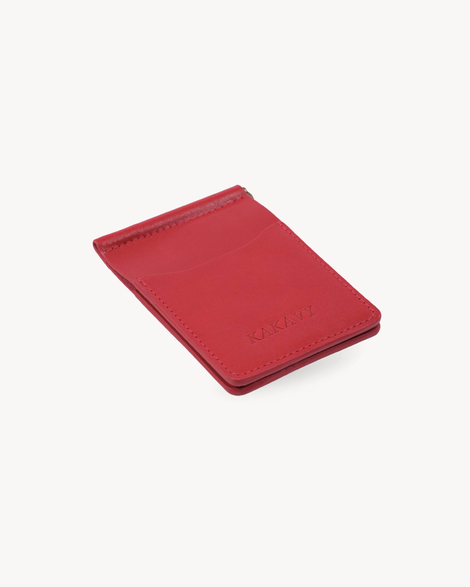 Red Full-Grain Leather Money Clip Wallet detail view 5