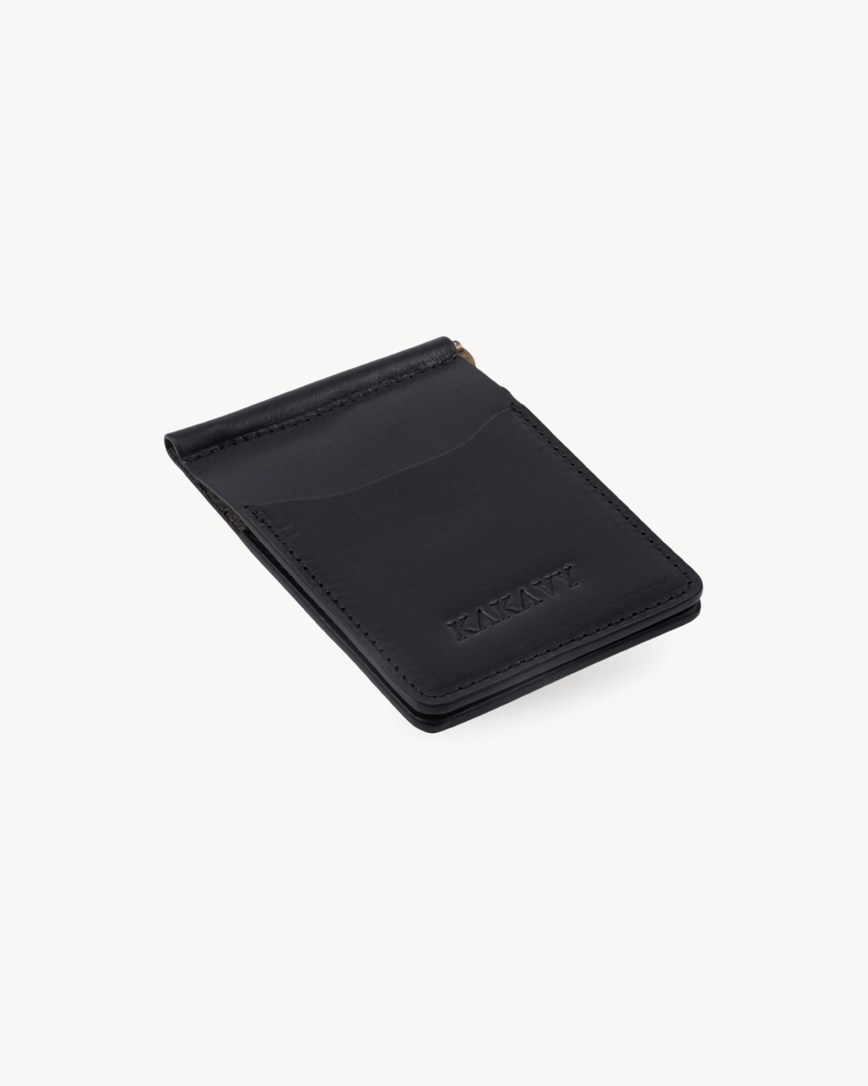 Black Full-Grain Leather Money Clip Wallet detail view 4