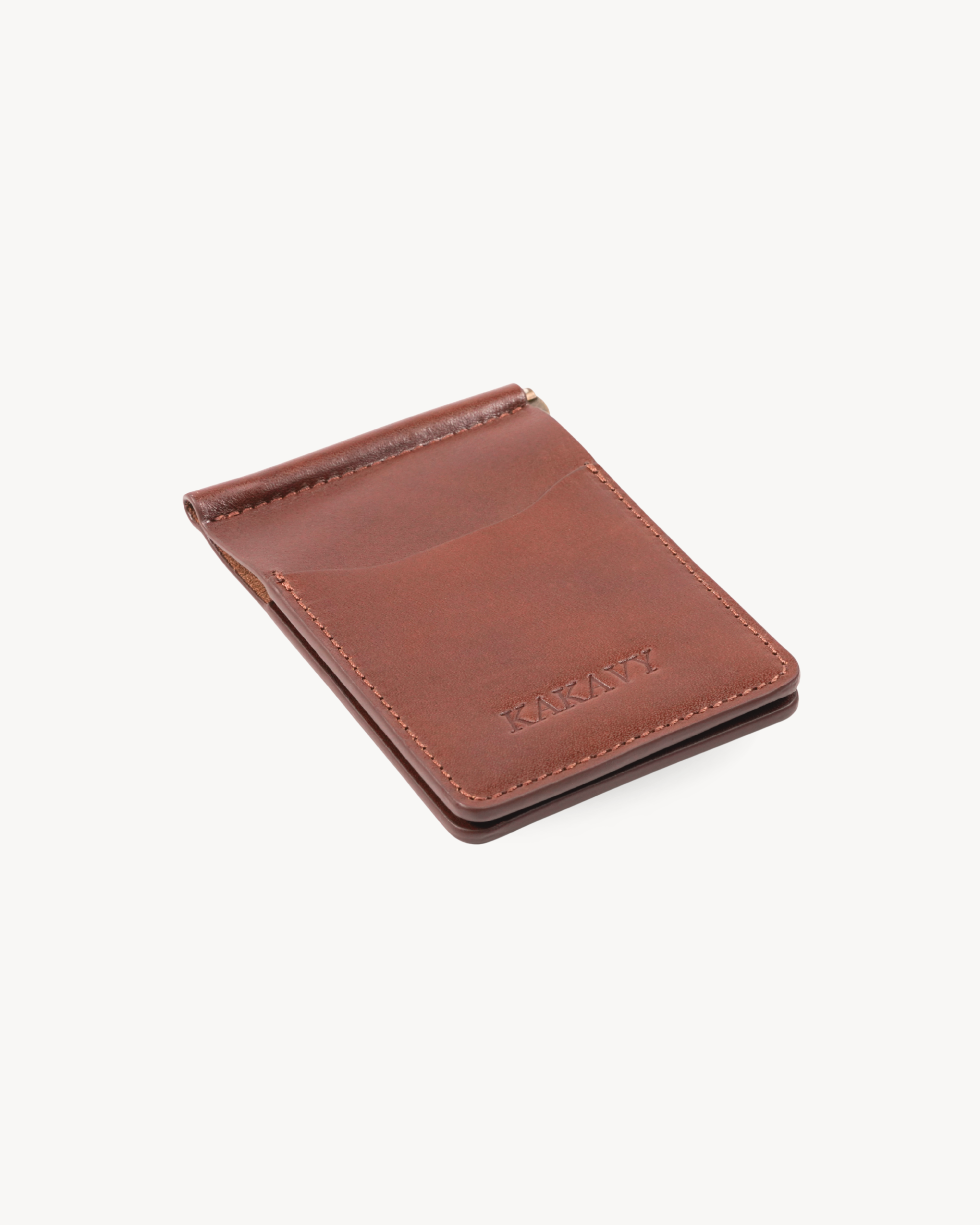 Brown Full-Grain Leather Money Clip Wallet detail view 5