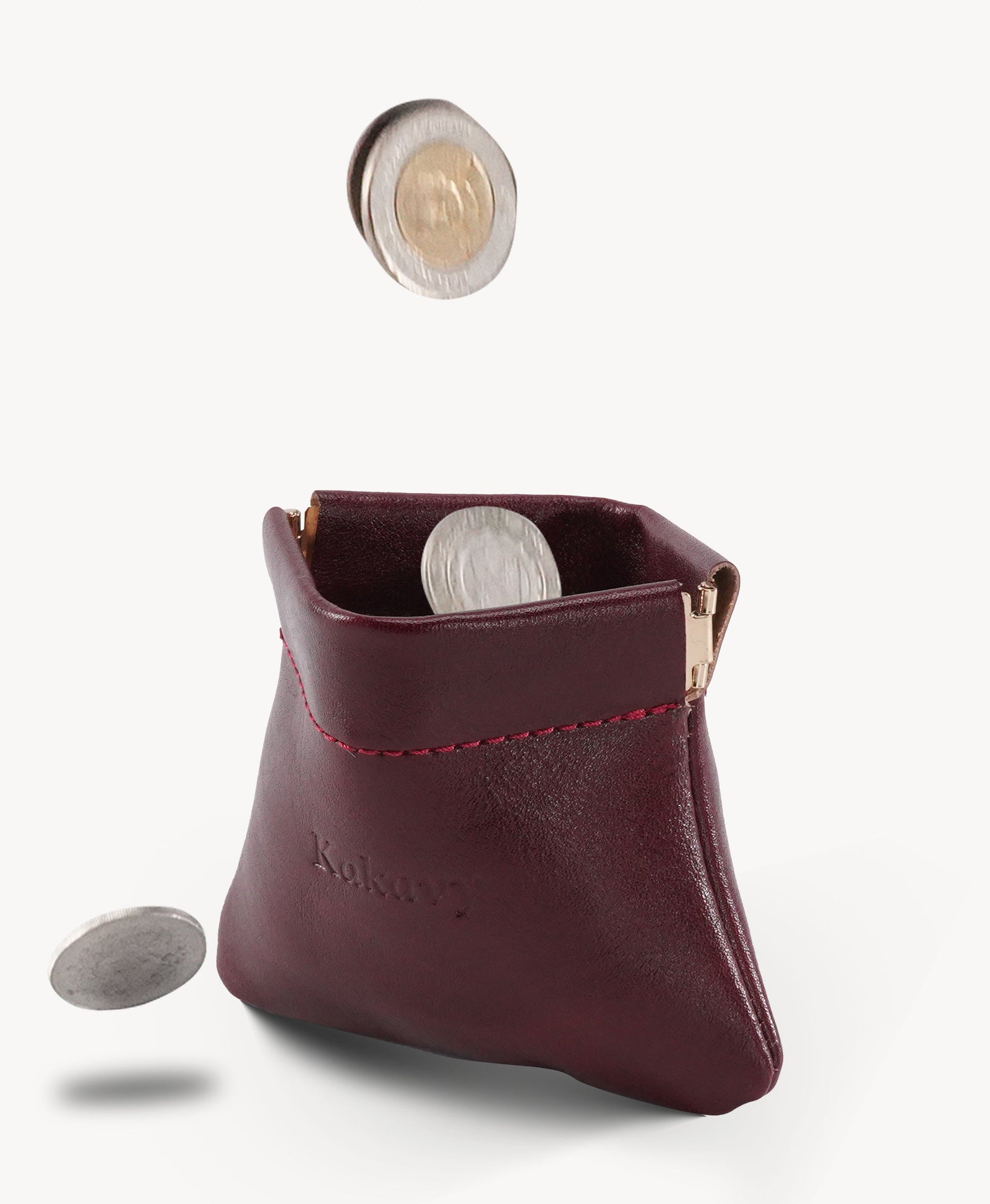 Red Handcrafted Leather Spring-Top Coin Purse - product view 4