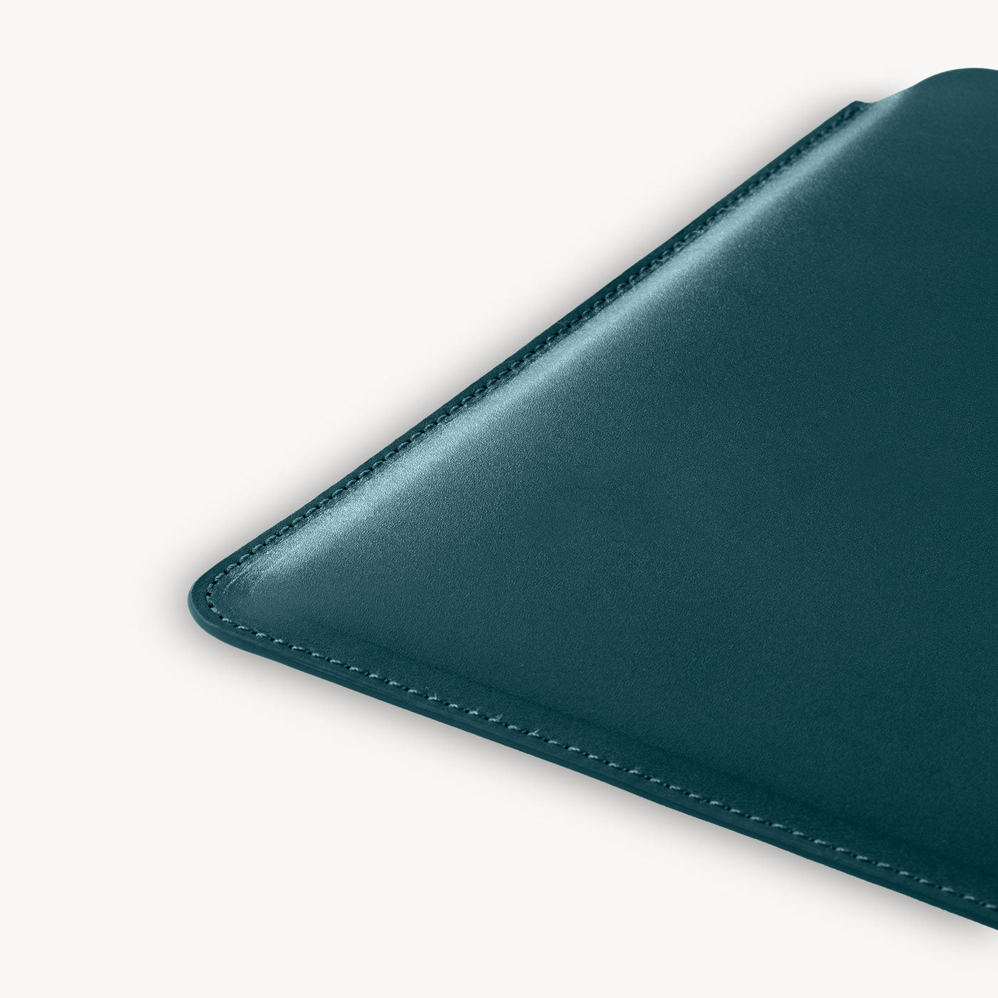 Blue full grain leather sleeve detail view 6