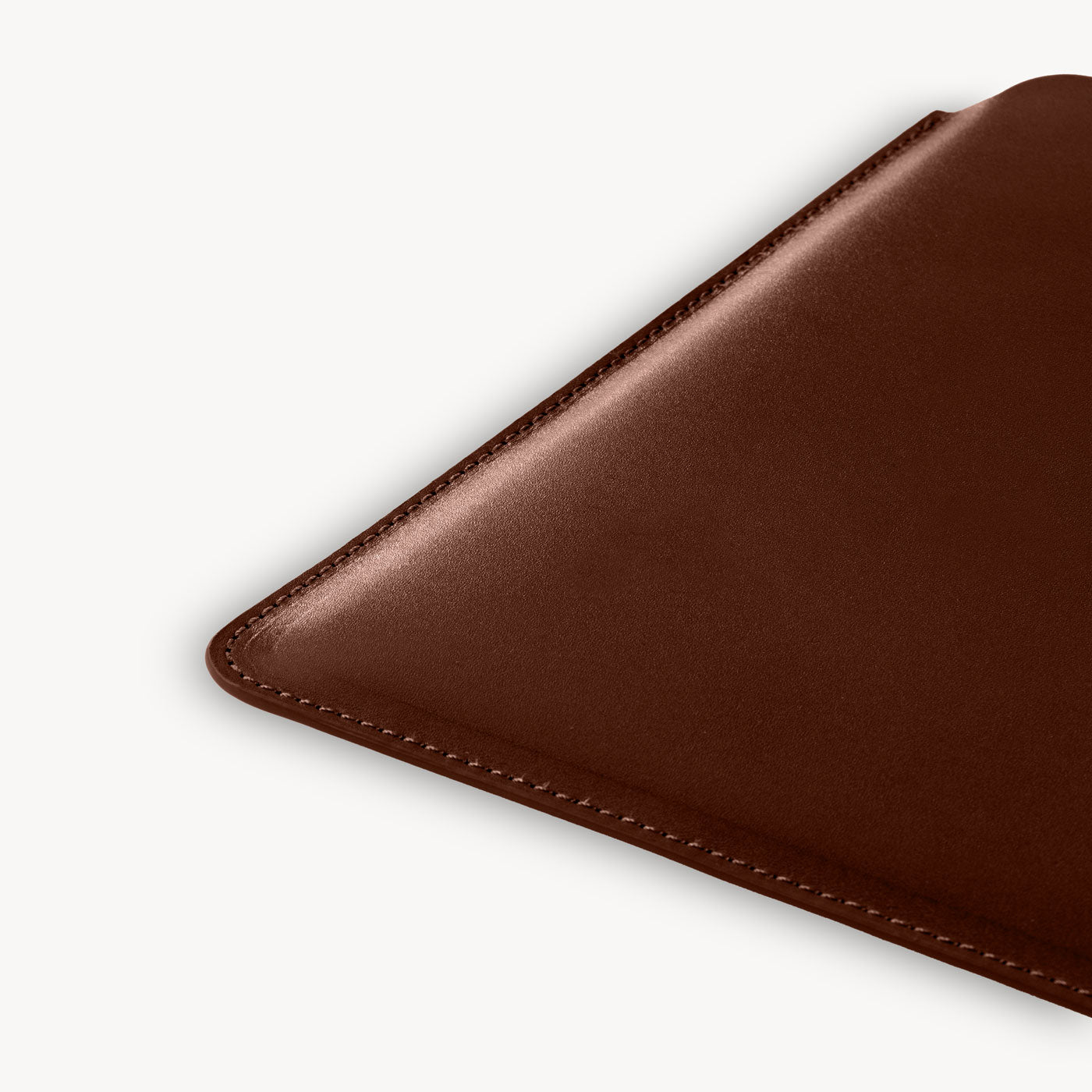 Brown full grain leather sleeve detail view 6