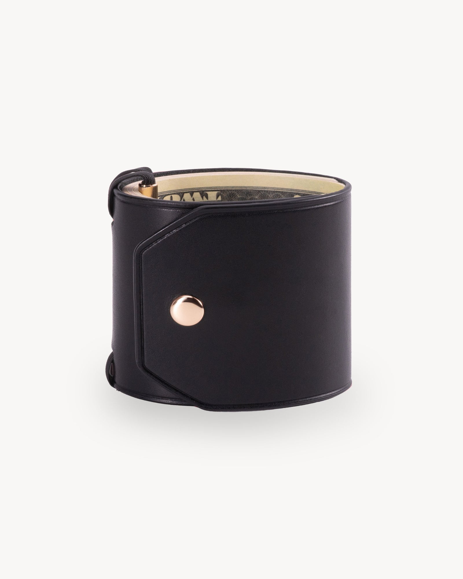 Black full grain leather cash wrap wallet detail view 4