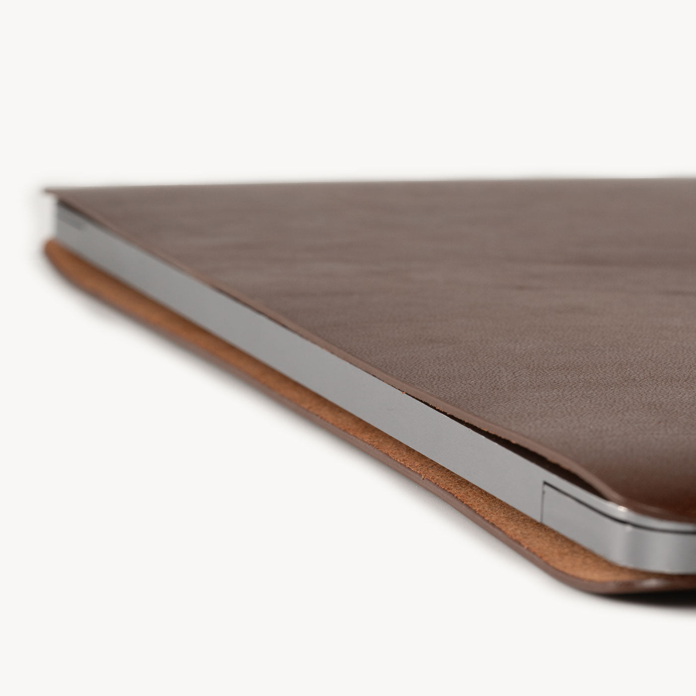 Brown full grain leather sleeve detail view 7