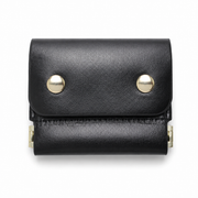 Black handmade vegetable-tanned leather trifold coin wallet front view