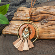 Boho-Chic Vintage-Halskette mit mehrlagigen Quasten aus Holz und Ohrringen 1240
