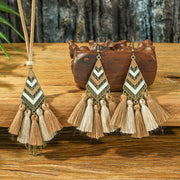 Boho-chic vintage træ lagdelt kvast halskæde med øreringe 091