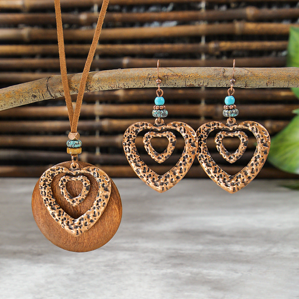 Boho-Chic-Vintage-Halskette mit mehrlagigen Quasten aus Holz und Ohrringen 238