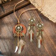 Colar vintage boho-chic com borla em camadas de madeira e brincos 348