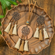 Collar de borlas en capas de madera vintage boho-chic con pendientes 352