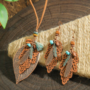 Boho-chic Vintage dřevěný vrstvený střapcový náhrdelník s náušnicemi 378