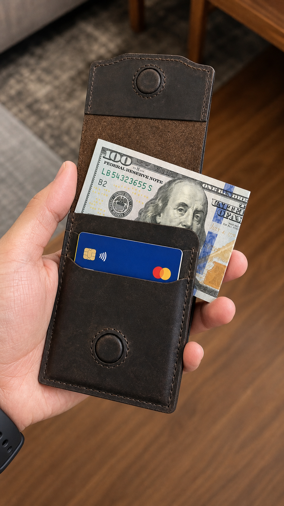 Kakavy full-grain leather snap wallet detail image 4