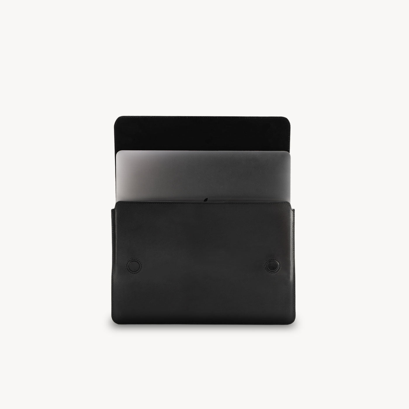 Handmade Bridle Leather Convertible Laptop Sleeve & Stand - Black - closed envelope profile
