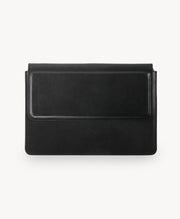 Handmade Bridle Leather Convertible Laptop Sleeve & Stand - Black - closed front view