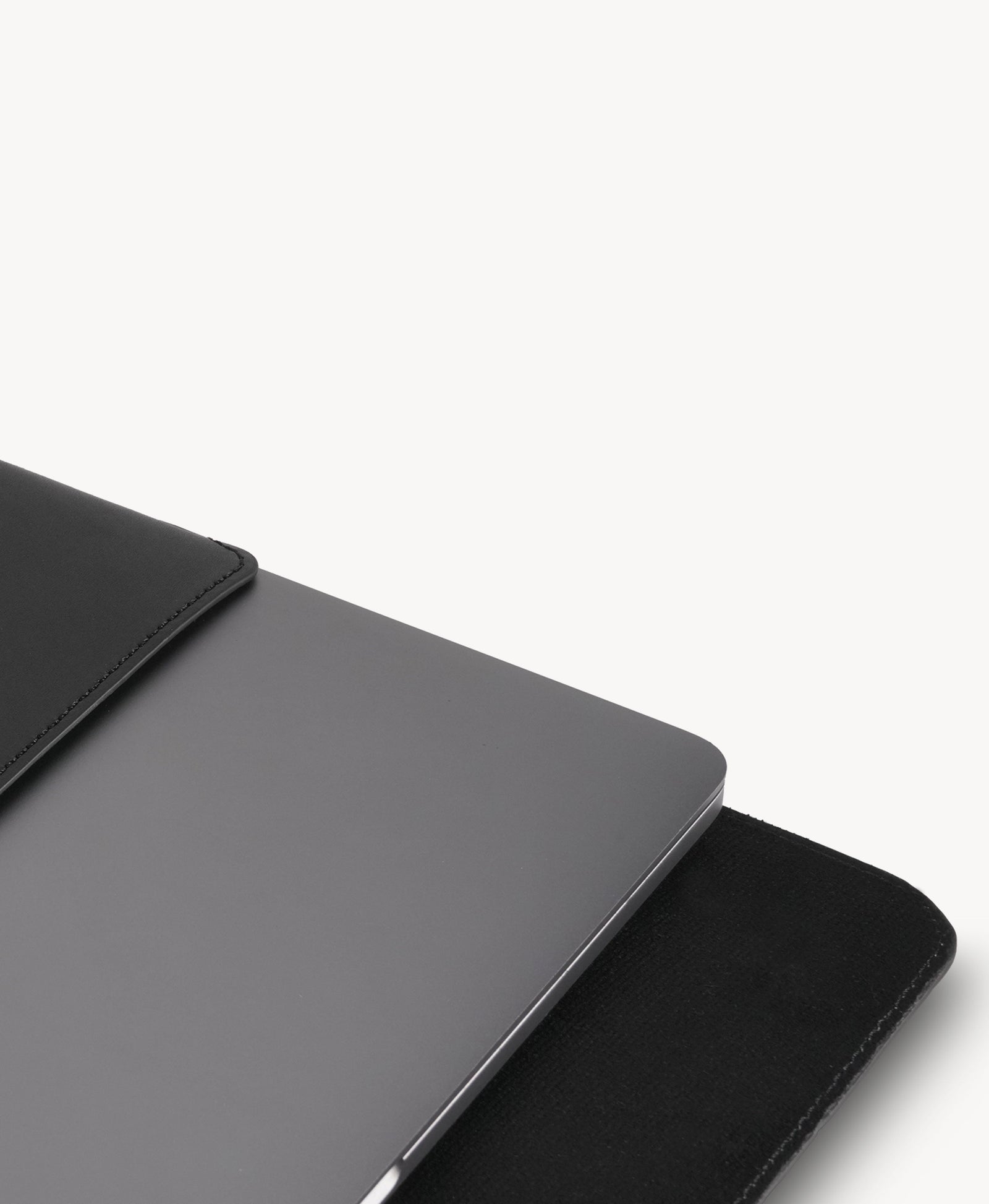 Handmade Bridle Leather Convertible Laptop Sleeve & Stand - Black - bridle leather and stitching detail
