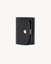 Handmade Full-Grain Saddle Leather Trifold Wallet - Black - three-quarter side view