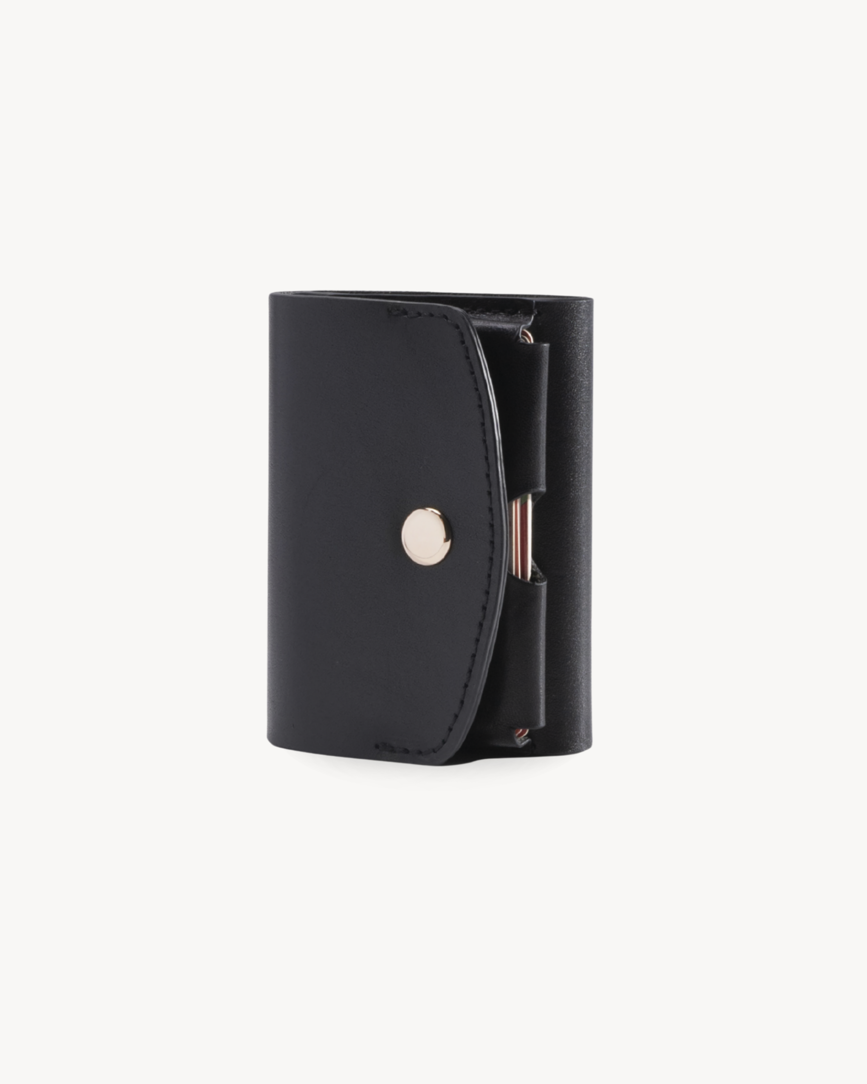 Handmade Full-Grain Saddle Leather Trifold Wallet - Black - three-quarter side view