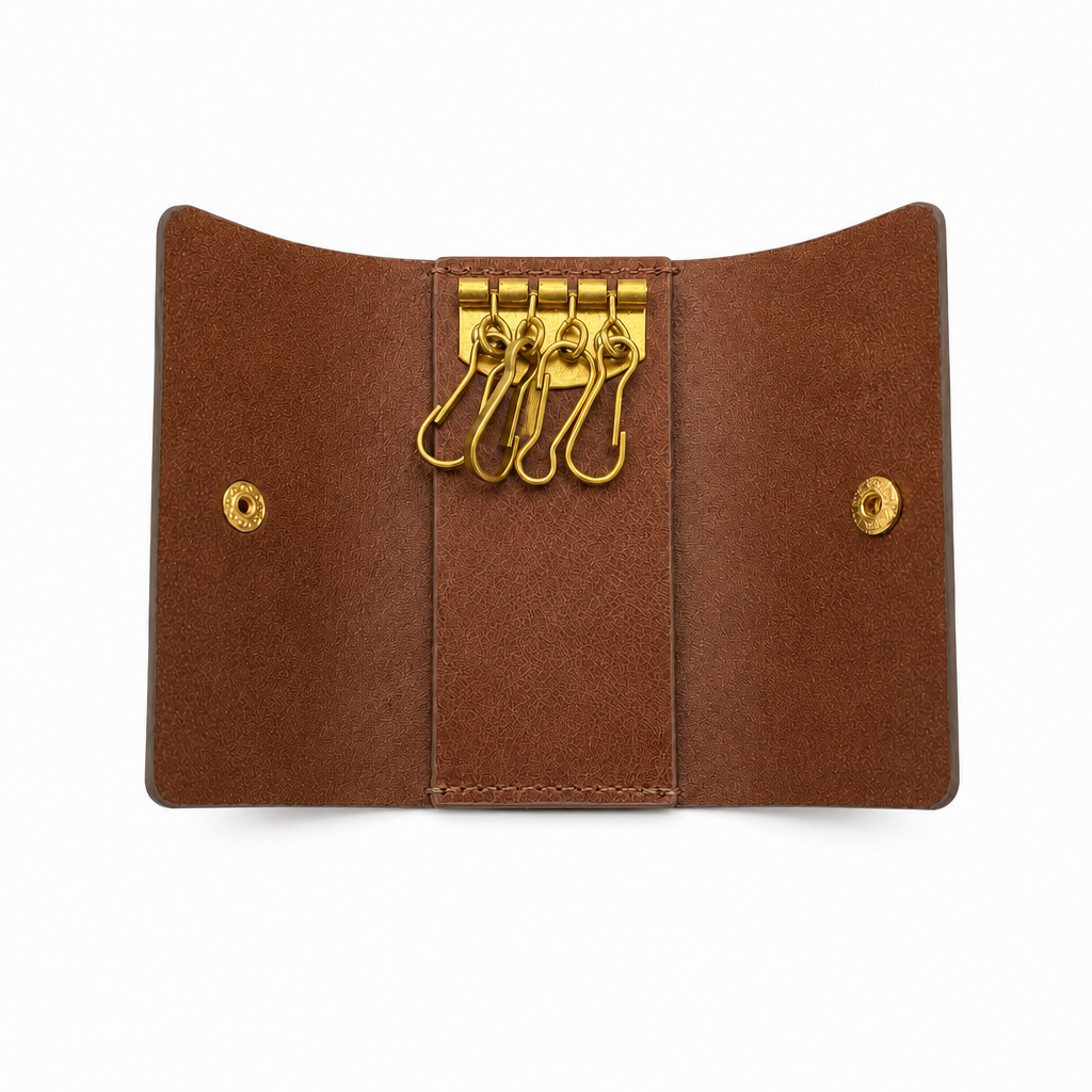 KAKAVY Handcrafted Vintage Leather Key Holder with Brass Hooks leather key case detail photo 7