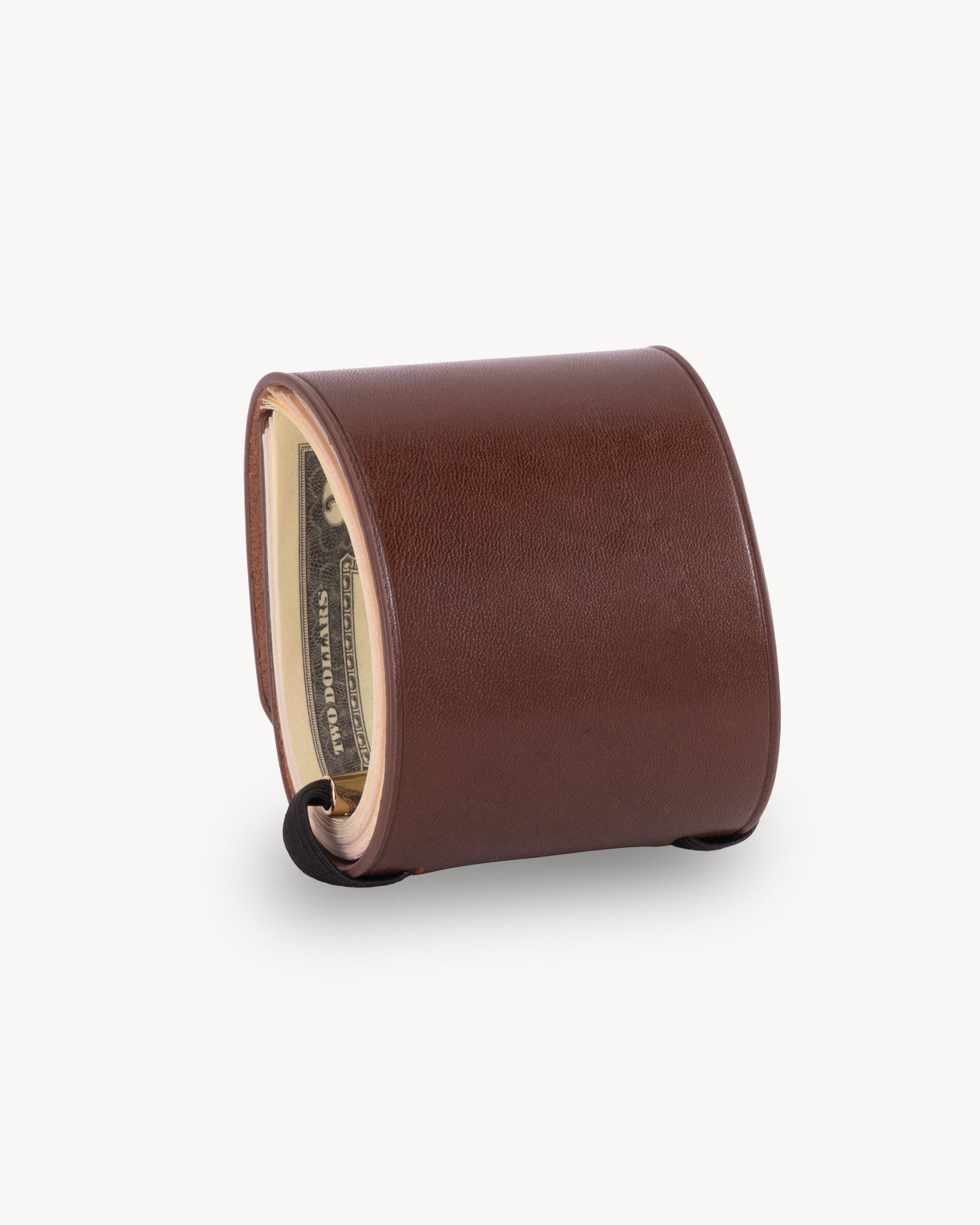 Brown full grain leather cash wrap wallet detail view 3