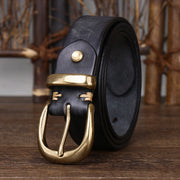 Classic Vintage Top-Grain Leather Belt with Rounded Brass Buckle - product view 1
