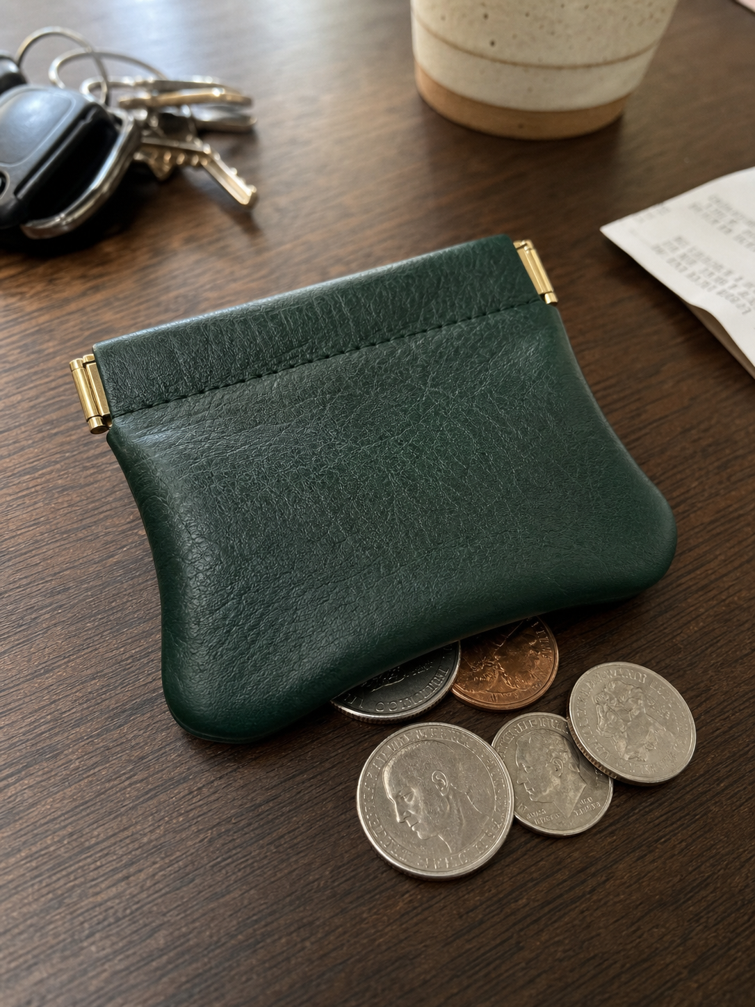 KAKAVY Handcrafted Leather Spring-Top Coin Purse leather wallet detail photo 4