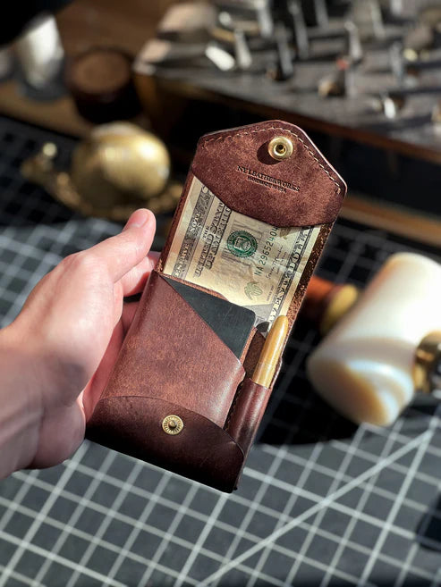 Kakavy Slim Leather Wallet with Pen Slot – Handcrafted Full-Grain EDC Wallet