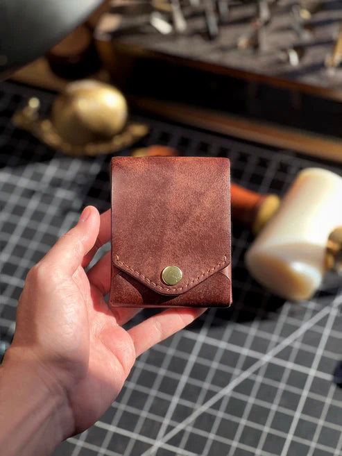 Kakavy Slim Leather Wallet with Pen Slot – Handcrafted Full-Grain EDC Wallet
