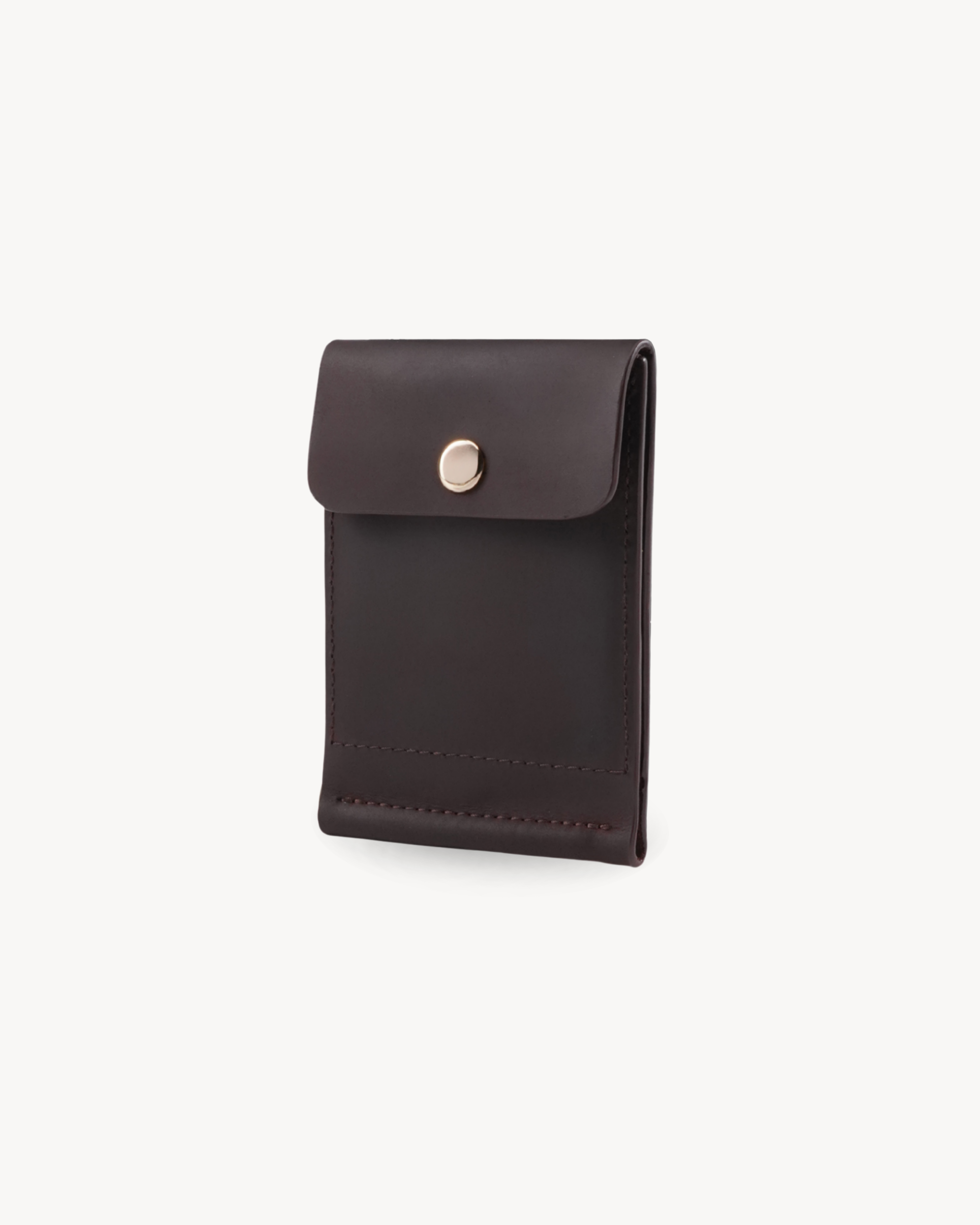 Handmade Full-Grain Crazy Horse Leather Money Clip Card Wallet - three-quarter closed view