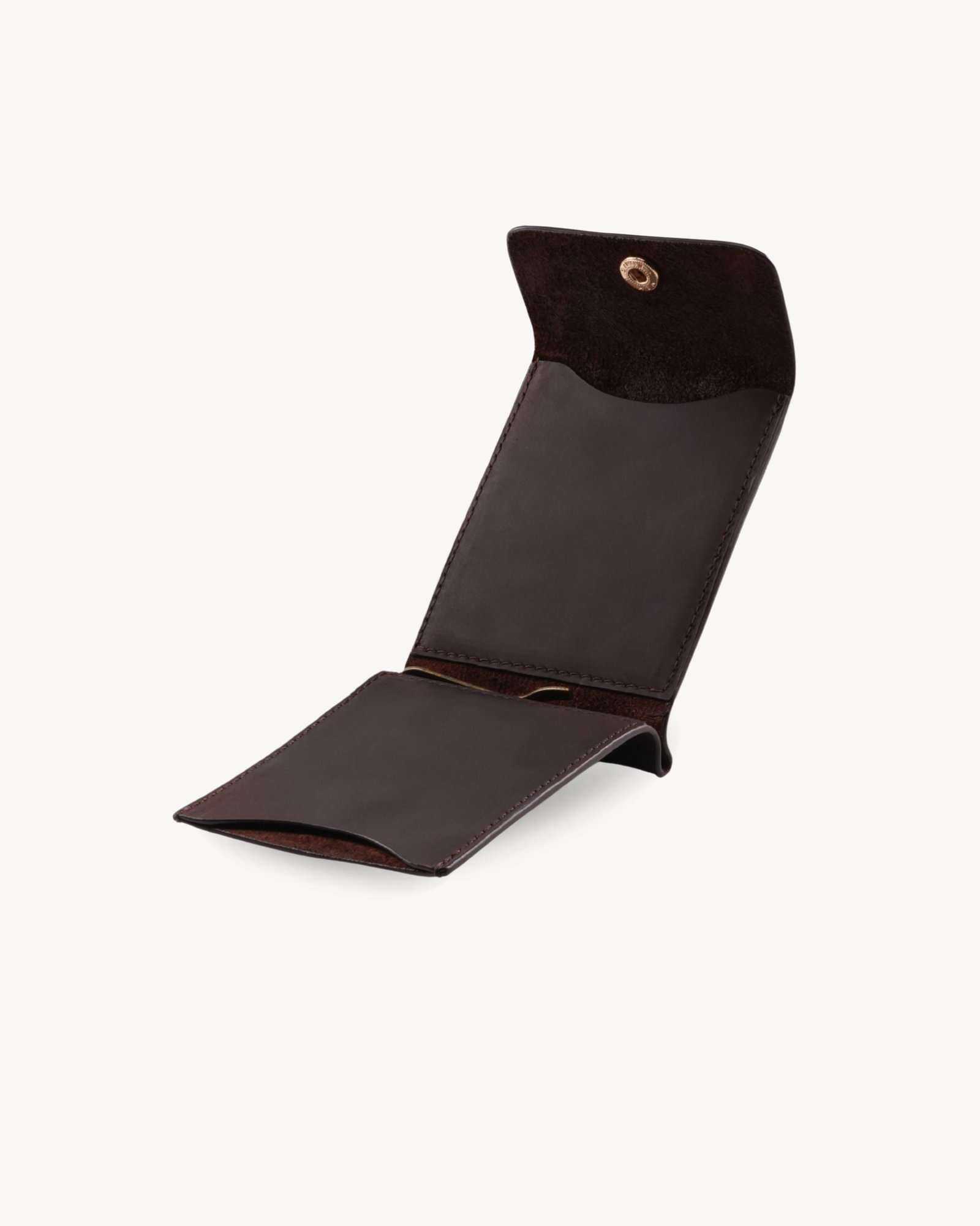 Handmade Full-Grain Crazy Horse Leather Money Clip Card Wallet - open interior and money clip view