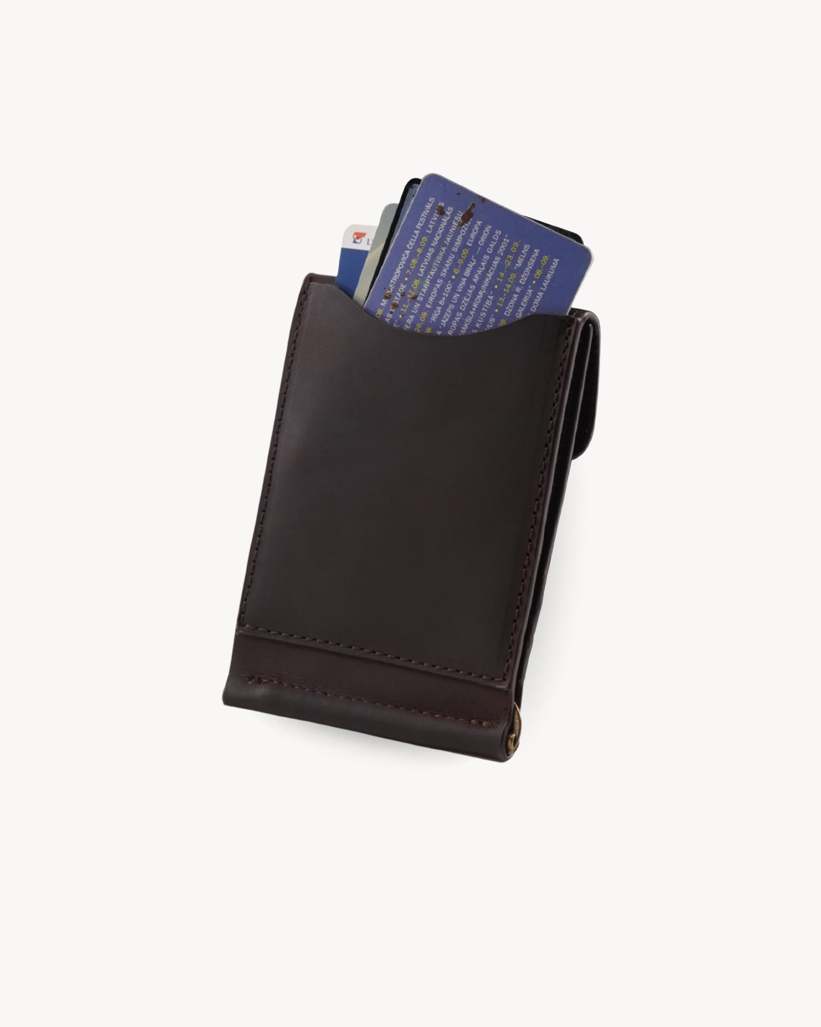 Handmade Full-Grain Crazy Horse Leather Money Clip Card Wallet - exterior quick-access card pocket view