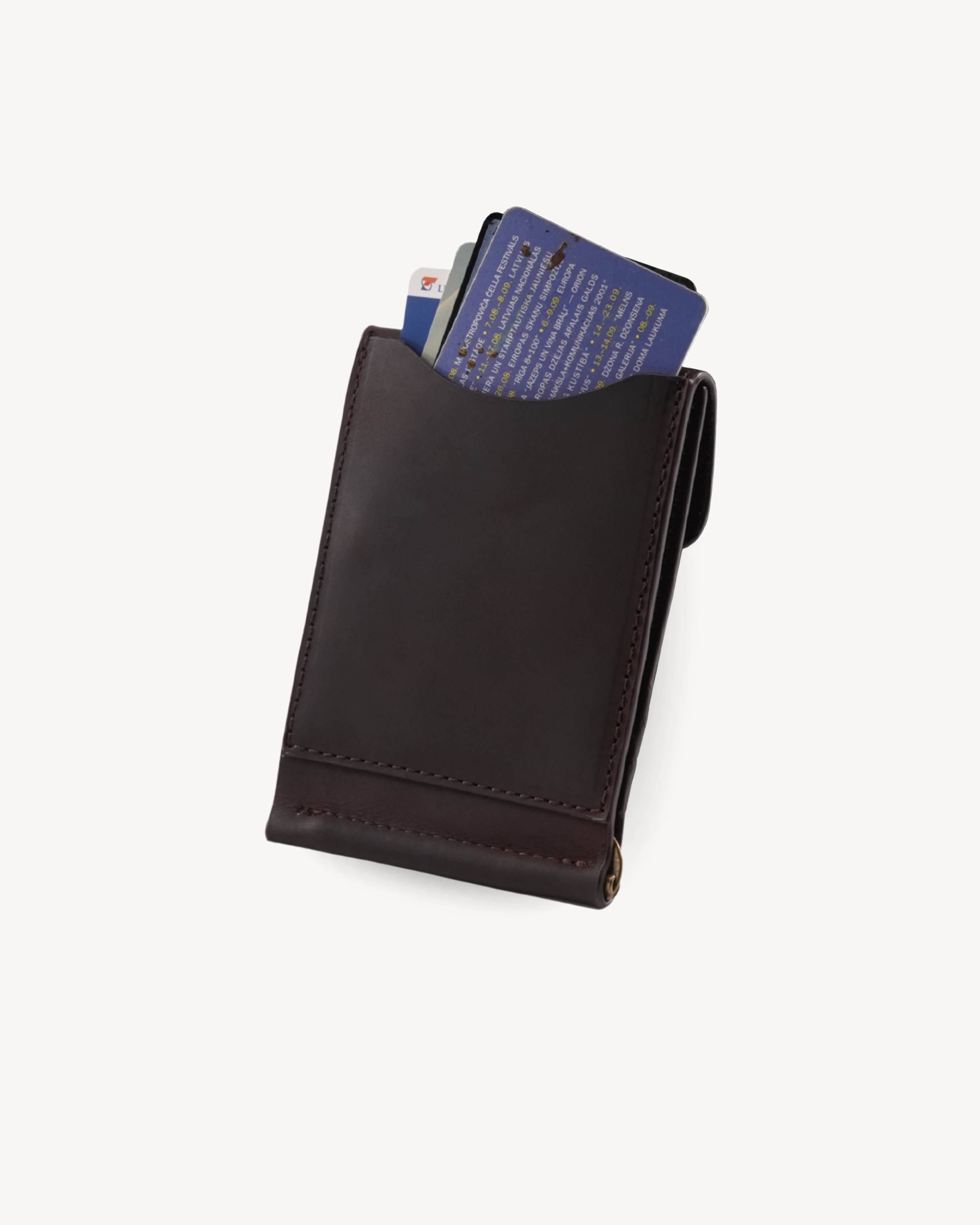 Handmade Full-Grain Crazy Horse Leather Money Clip Card Wallet - exterior quick-access card pocket view