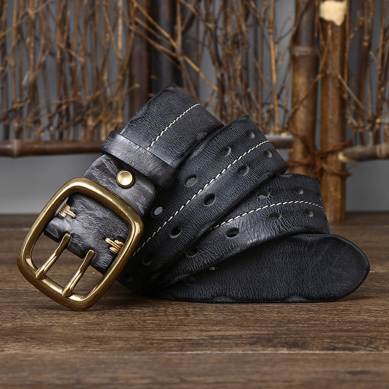 Vintage Top-Grain Leather Double-Prong Belt - product view 6