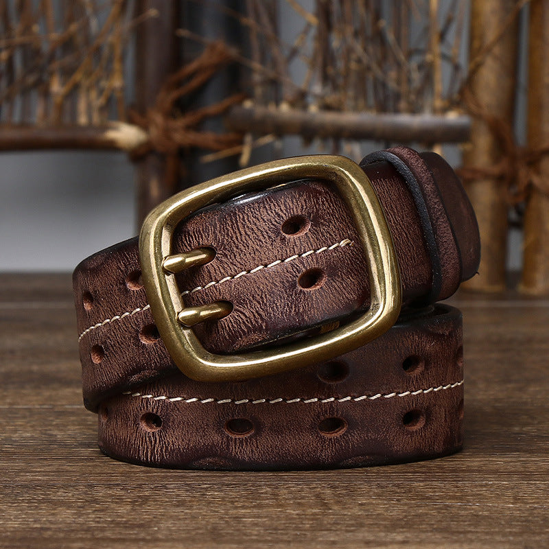Vintage Top-Grain Leather Double-Prong Belt - product view 10