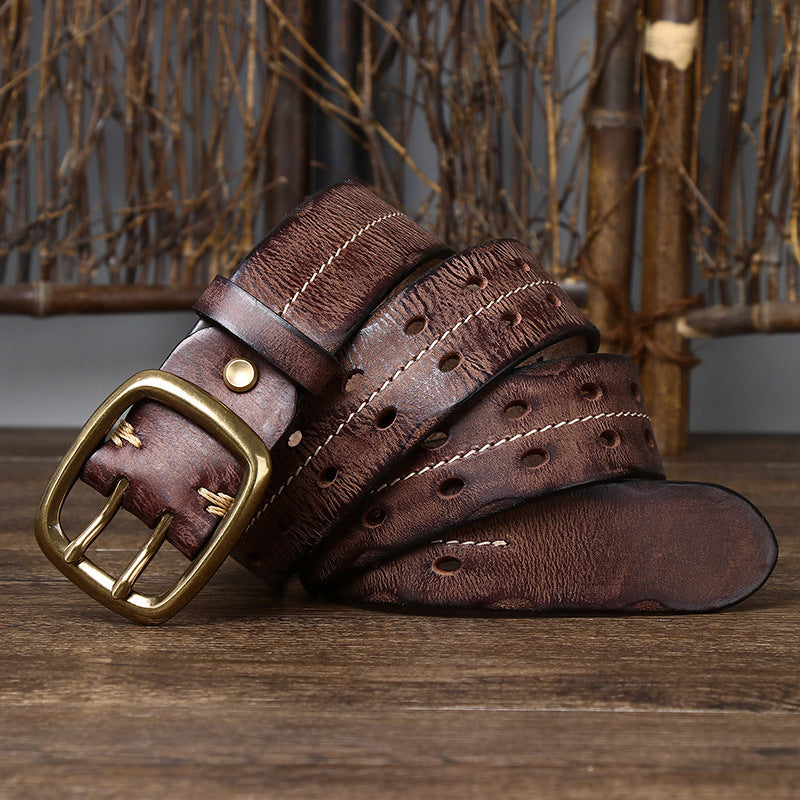 Vintage Top-Grain Leather Double-Prong Belt - product view 11