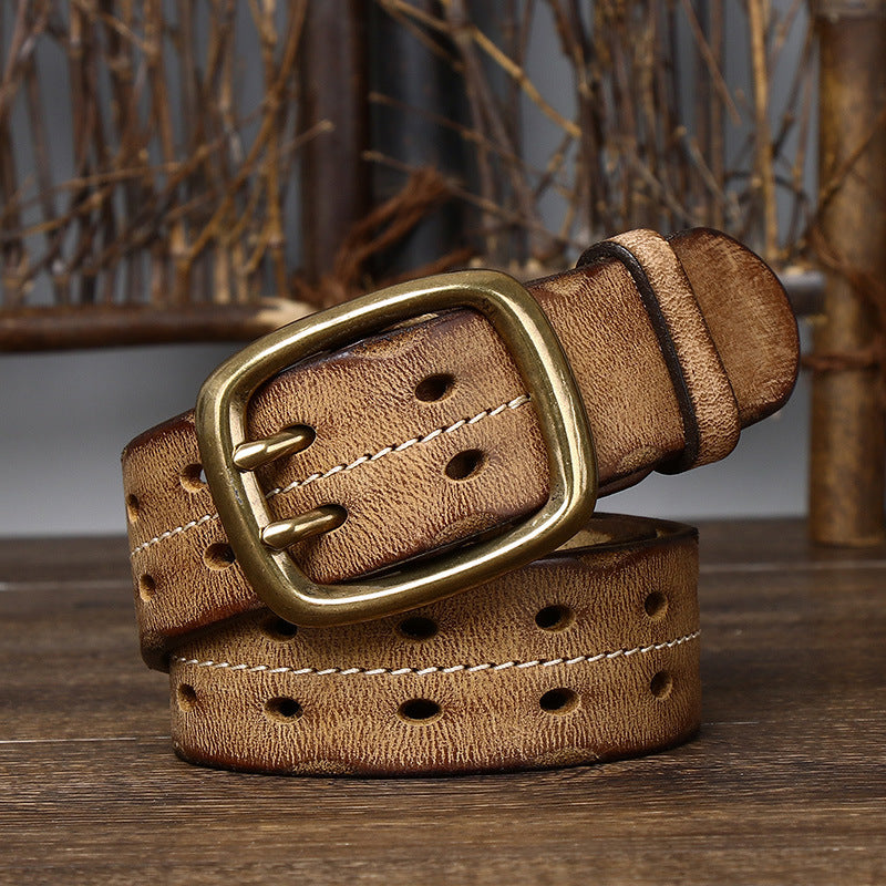 Vintage Top-Grain Leather Double-Prong Belt - product view 12