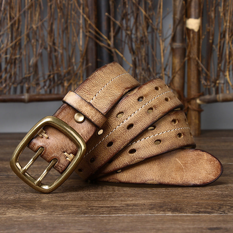 Vintage Top-Grain Leather Double-Prong Belt - product view 13