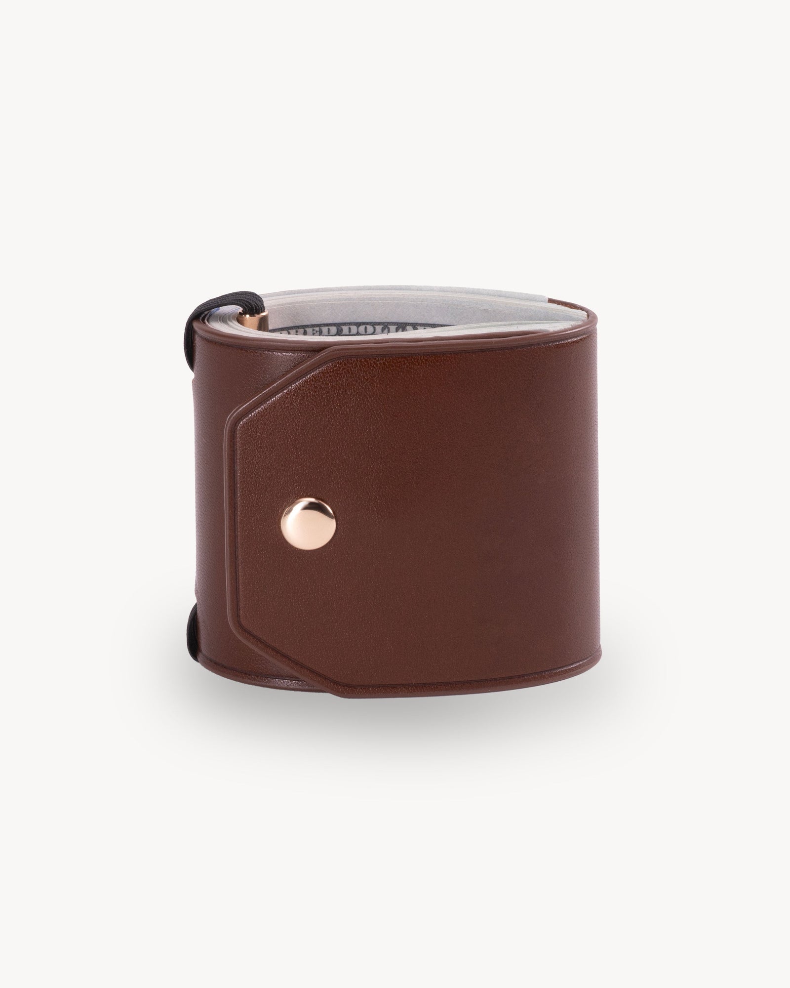 Brown full grain leather cash wrap wallet detail view 4