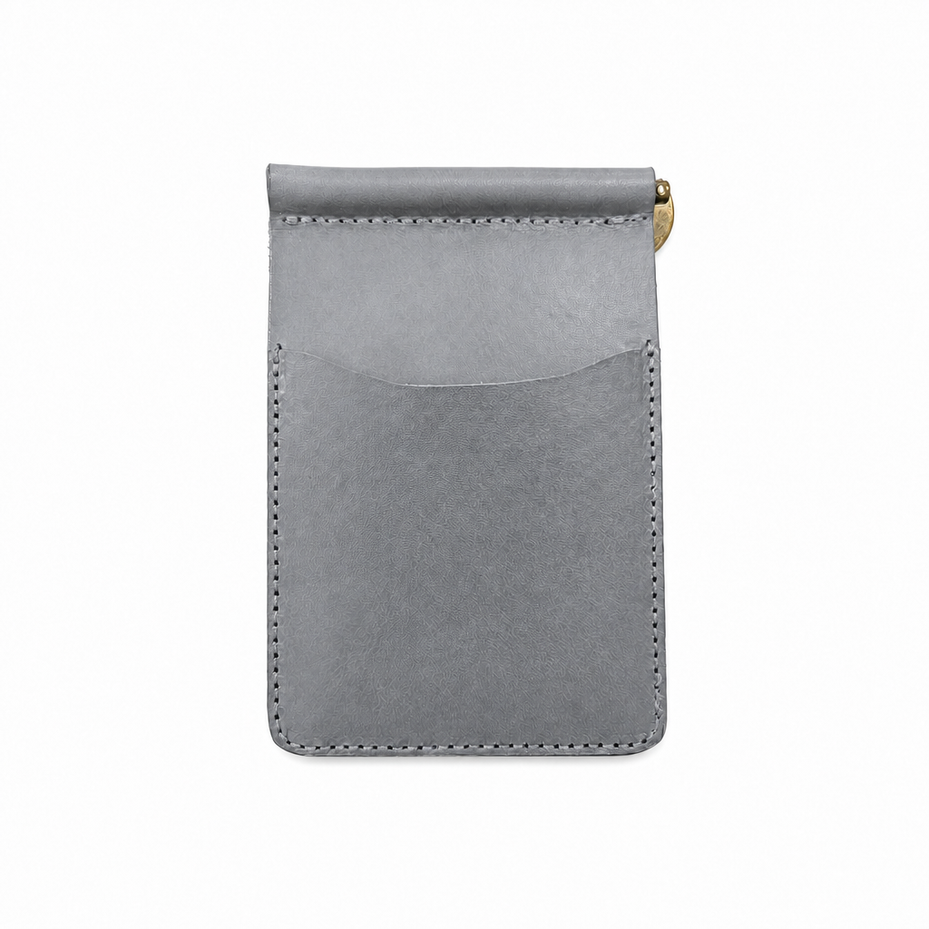 Grey Full-Grain Leather Money Clip Wallet
