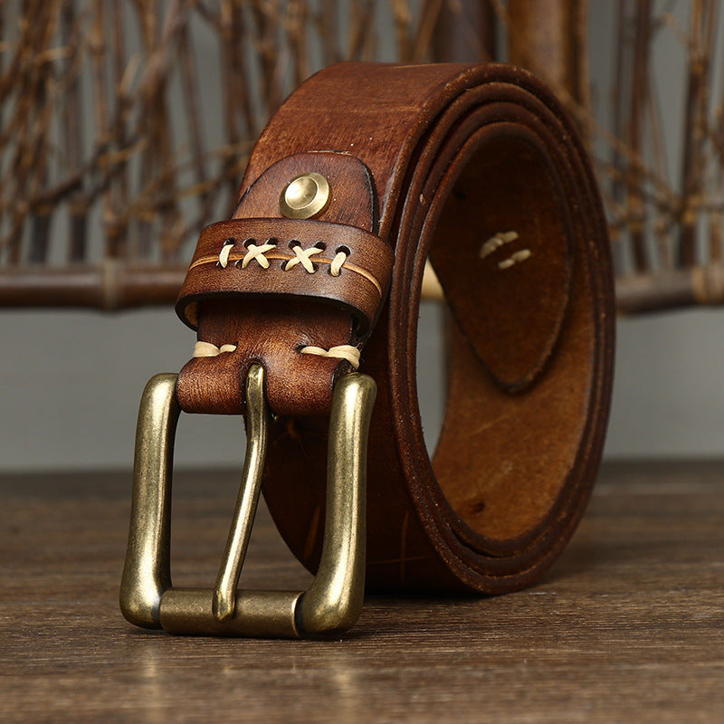 Hand-Stitched Vintage Top-Grain Leather Belt - product view 3